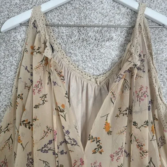 Rebecca Minkoff XS Floral Print Sheer Cold Shoulder Bell Sleeve Blouse Top - Picture 7 of 11
